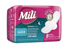 Absorvente Mili Noturno - Pacote C/8 - Suave com Abas